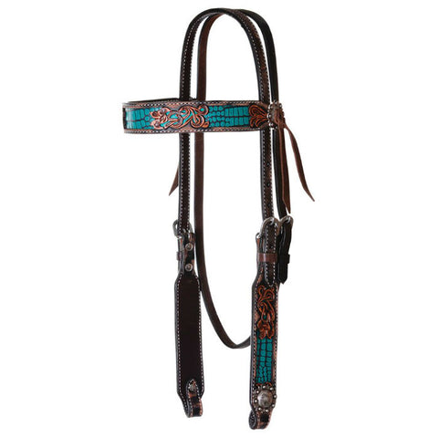Headstall, Distressed Gator Turquoise Inlay